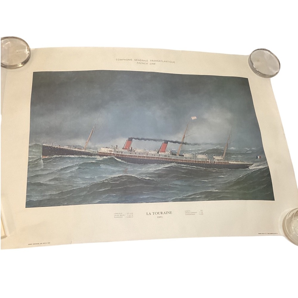Vintage French Line Ocean Liner Prints Set of 5 Normandie Ile de France 31x23